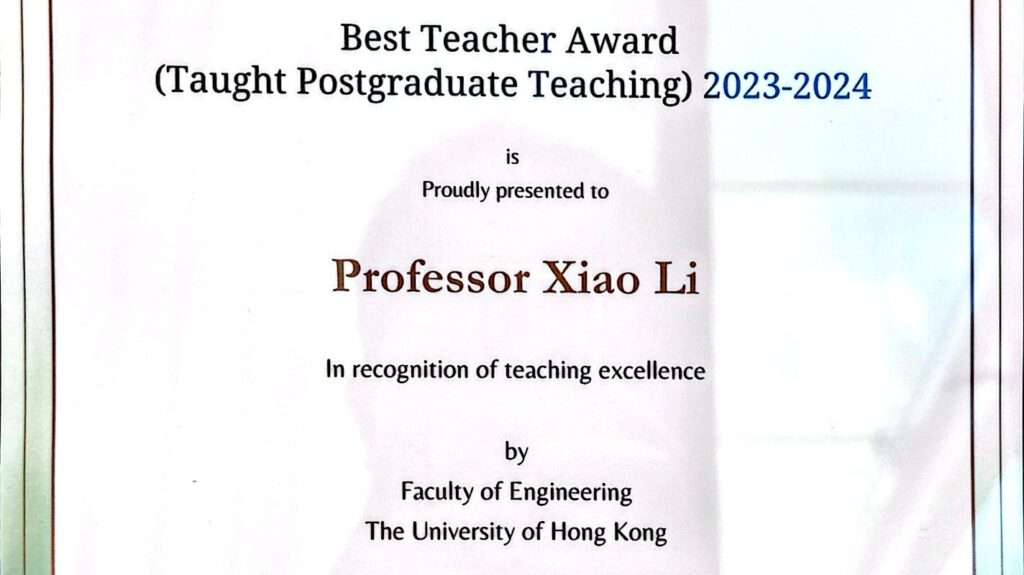 Award | Best Teacher Award (Taught Postgraduate Teaching) 2023-2024 ＆ Best Teacher Award (Undergraduate Teaching) 2023-2024